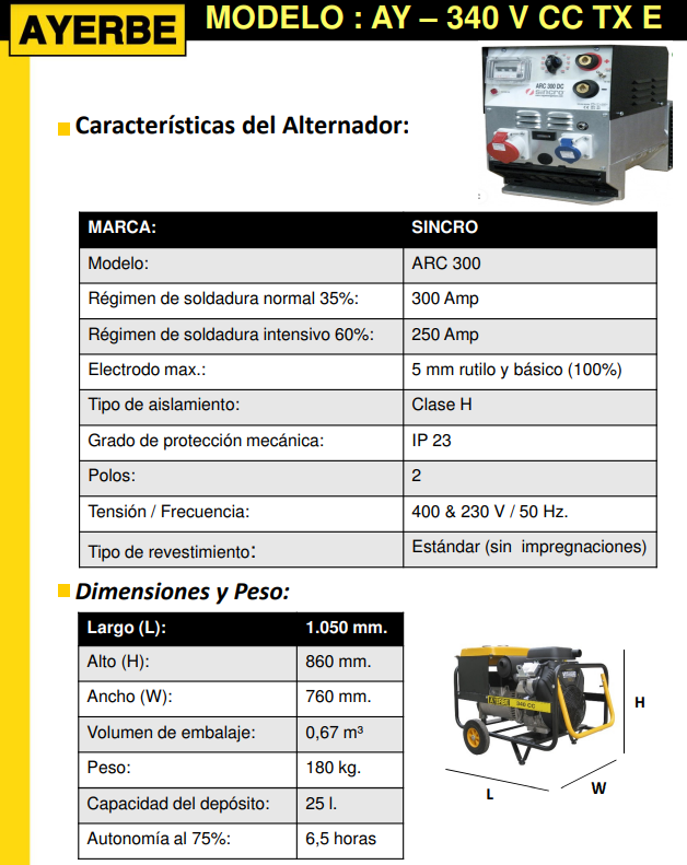 GRUPOS ELECTRÓGENOS Y MOTOSOLDADURAS - AYERBE 340 CC – V - Imagen 6