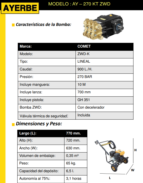 HIDROLIMPIADORAS ALTA PRESIÓN - AYERBE 270 KT-ZWD HIDROLIMPIADORA - Imagen 5