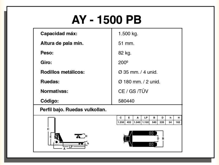 TRANSPALETA AYERBE 1500 PB - Imagen 3