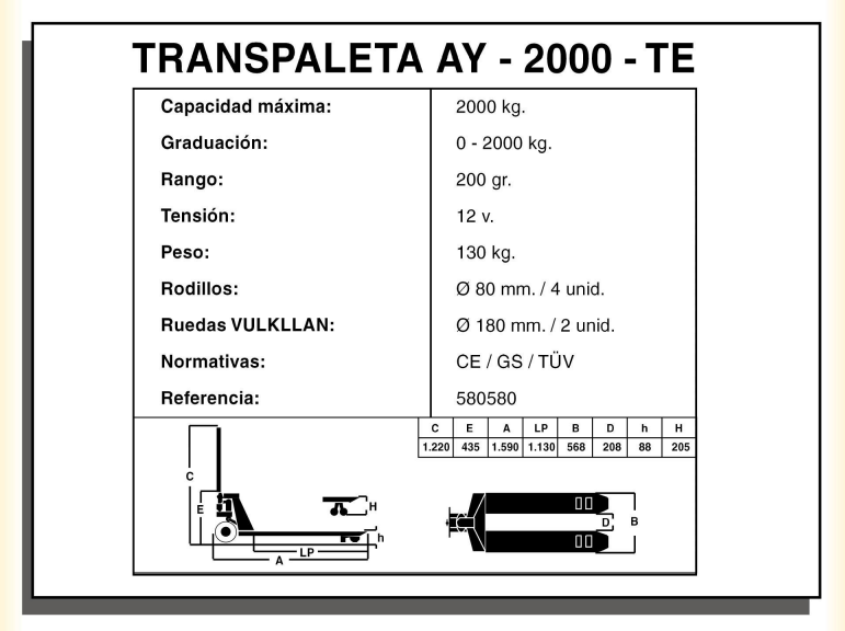 TRANSPALETA AYERBE 2000 TE - Imagen 2