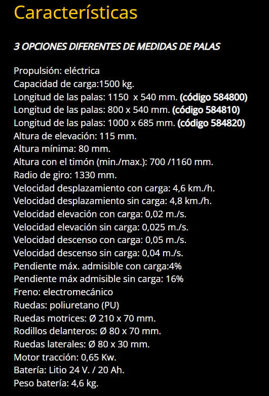 MANUTENCIÓN - TRANSPALETA ELECTRICA ELEQTRA 540 x 1150 – 1500 kg. - Imagen 5