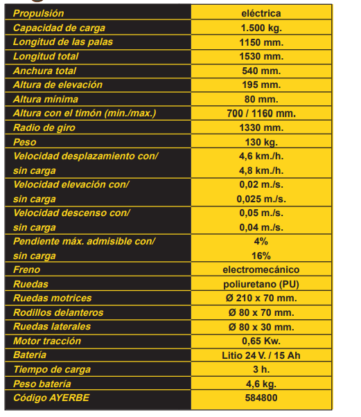 MANUTENCIÓN - TRANSPALETA ELECTRICA ELEQTRA 540 x 1150 – 1500 kg. - Imagen 6