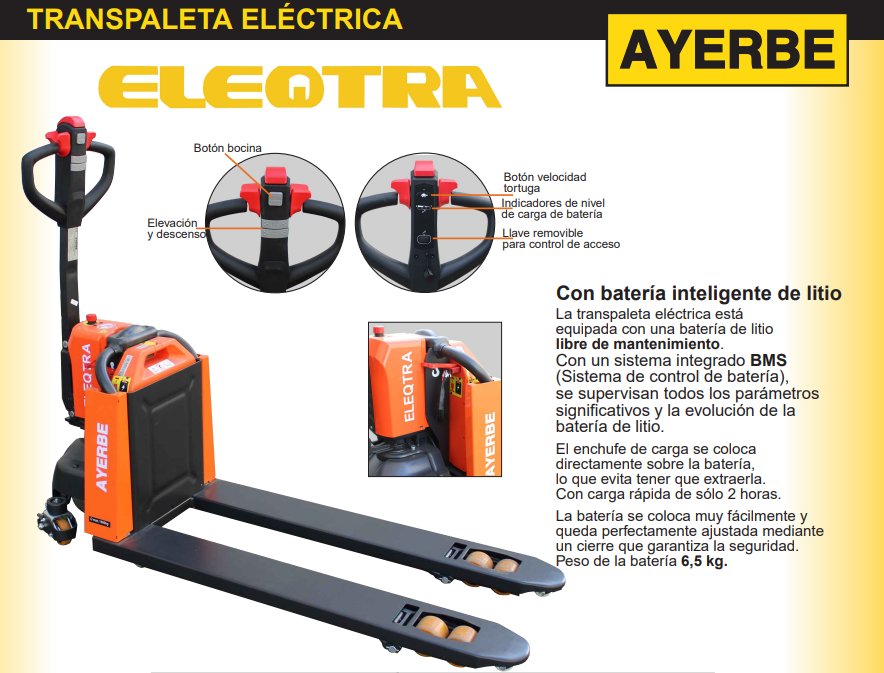 MANUTENCIÓN - TRANSPALETA ELECTRICA ELEQTRA «ECO» 540 x 1150 – 1500 kg. - Imagen 2