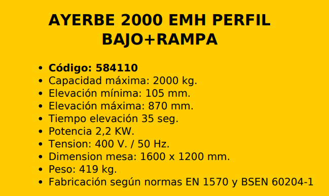 MESA HIDRAULICA ELECTRICA AYERBE 2000-EMH PERFIL BAJO + RAMPA - Imagen 3
