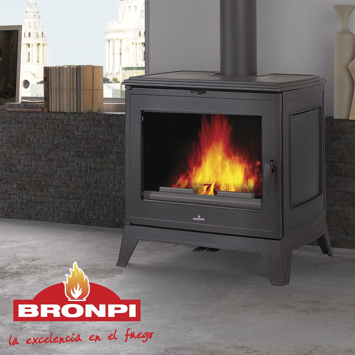 ESTUFA DE LEÑA FUNDICIÓN BRONPI MODELO PRESTON-14 KW - Imagen 2
