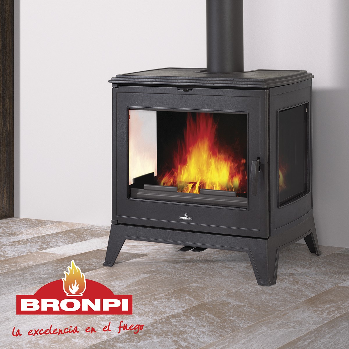 ESTUFA DE LEÑA FUNDICIÓN LATERALES EN CRISTAL BRONPI MODELO BURY-14 KW - Imagen 2
