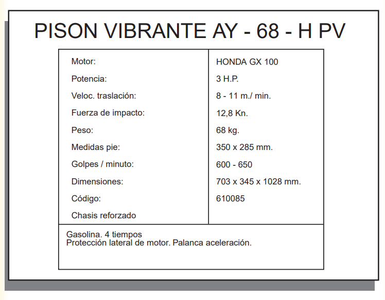 PISON VIBRANTE AYERBE 68 MOTOR HONDA - Imagen 5