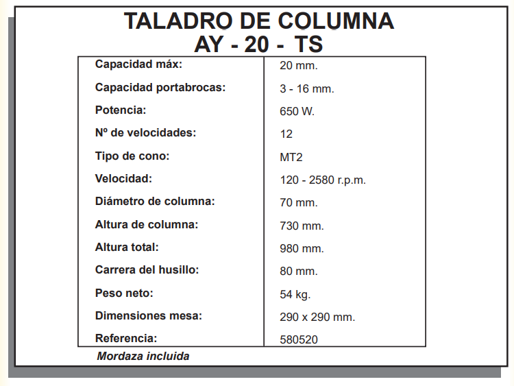 TALADRO DE COLUMNA AYERBE MODELO 20 TS - Imagen 2