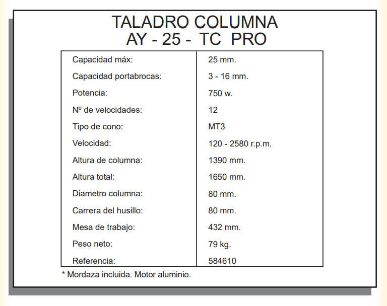 TALADRO DE COLUMNA AYERBE MODELO AY-25-TC PRO - Imagen 3