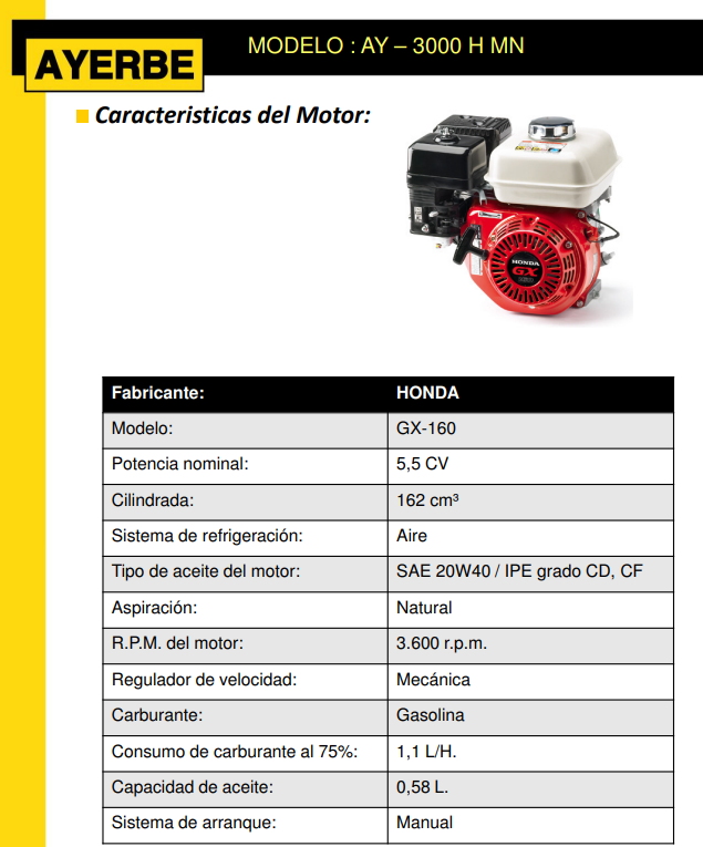 GRUPOS ELECTROGENOS 3000 r.p.m. GASOLINA - AYERBE 3000 – H – MN (GX) - Imagen 4