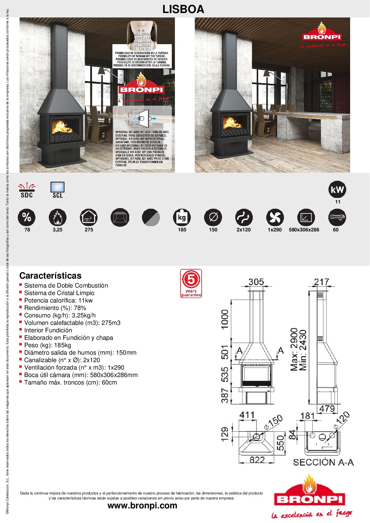 CHIMENA DE LEÑA METÁLICA BRONPI MODELO LISBOA - Imagen 6