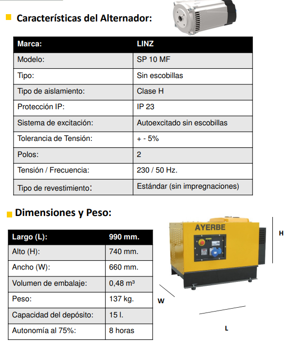 GRUPOS ELECTROGENOS 3000 r.p.m. GASOLINA - AYERBE 5000 H INS E - Imagen 5