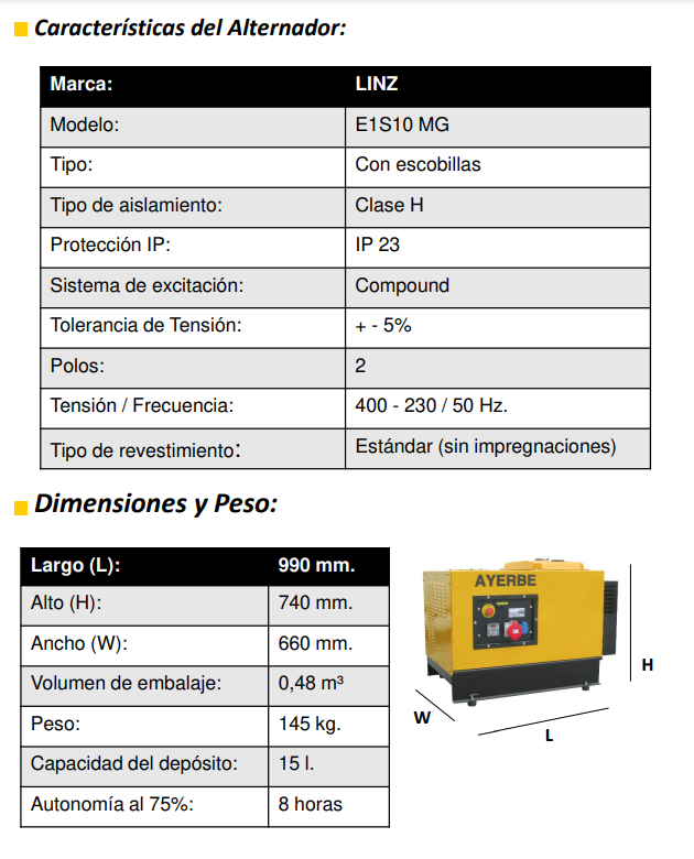 GRUPOS ELECTROGENOS 3000 r.p.m. GASOLINA - AYERBE 5500 H TX INS E - Imagen 5