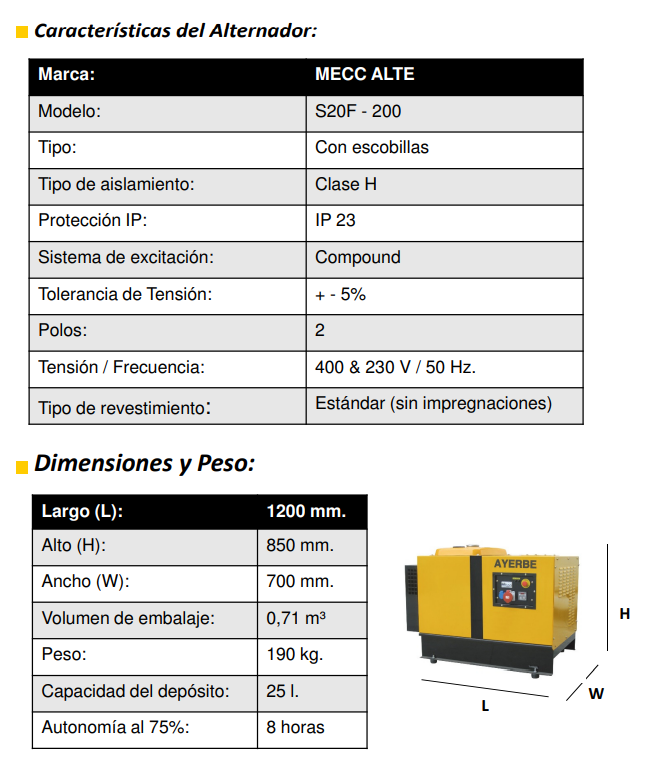 GRUPOS ELECTROGENOS 3000 r.p.m. GASOLINA - AYERBE 13000 H TX INS E - Imagen 5