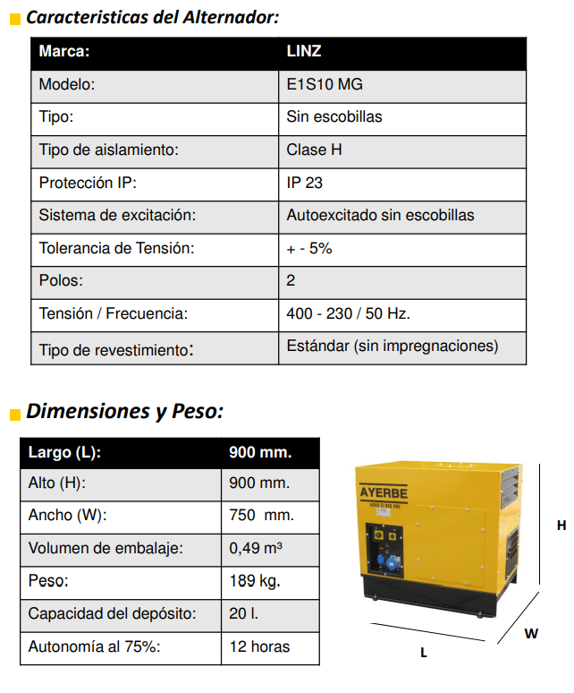 GRUPOS ELECTROGENOS 3000 R.P.M. DIESEL - AYERBE 6000 D INS TX E - Imagen 5