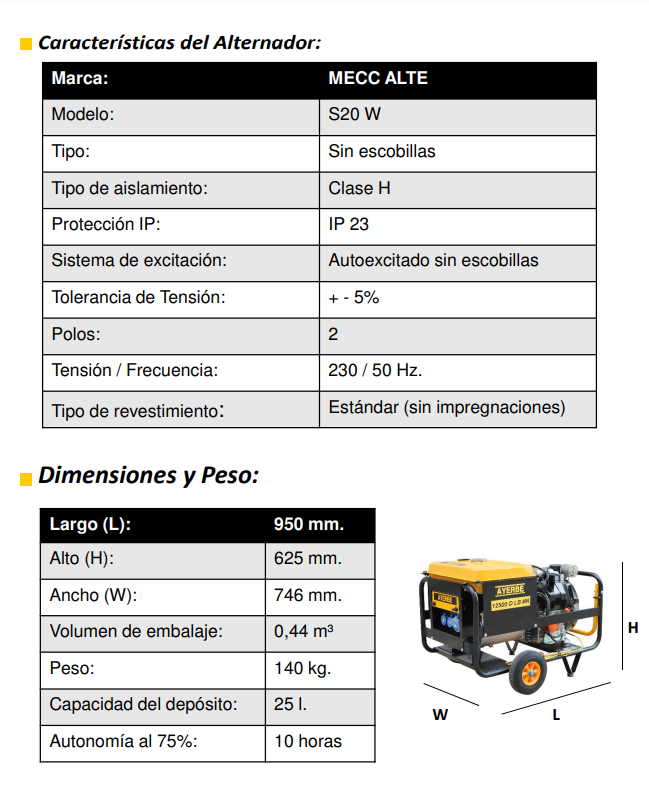 GRUPOS ELECTROGENOS 3000 R.P.M. DIESEL - AYERBE 12500 D LB MN E - Imagen 5