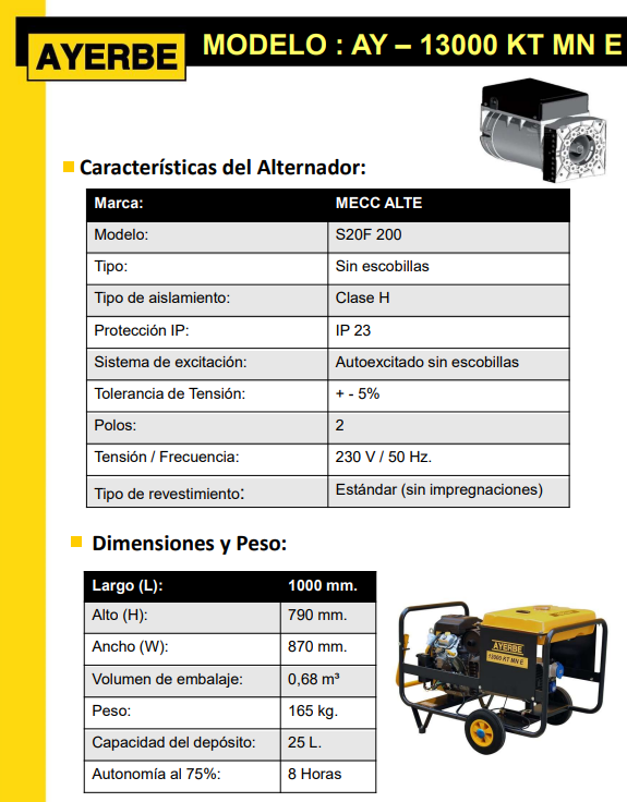 GENERADOR GASOLINA AYERBE 13000 KIOTSU MN ARRANQUE ELECTRICO - Imagen 5
