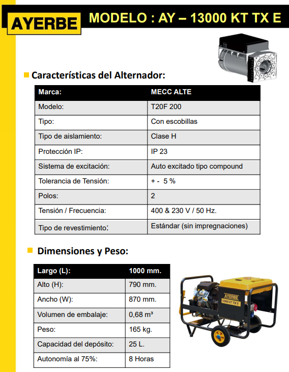 GENERADOR GASOLINA AYERBE 13000 KIOTSU TX ARRANQUE ELECTRICO - Imagen 4
