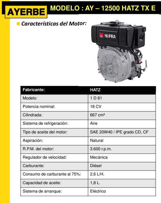 GENERADOR DIESEL AYERBE 12500 HATZ TX ARRANQUE ELECTRICO - Imagen 3