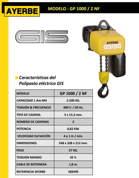 ELEVACIÓN - Polipasto GP1000 / 2 N - Imagen 2
