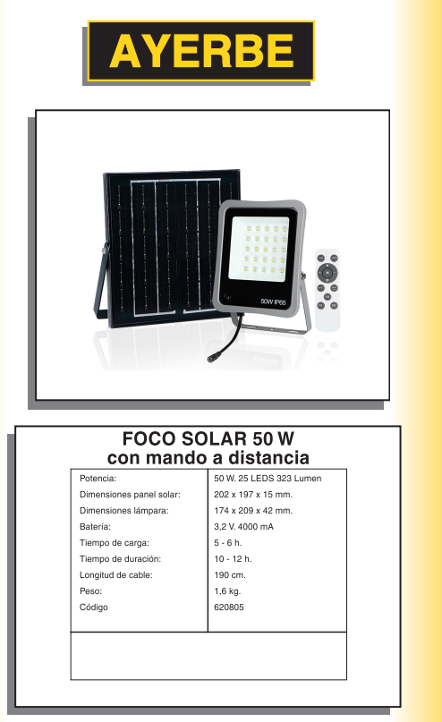FOCOS LED Y TRÍPODES - AY – 50W – SOLAR - Imagen 2