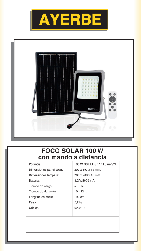 FOCOS LED Y TRÍPODES - AY – 100W – SOLAR - Imagen 2