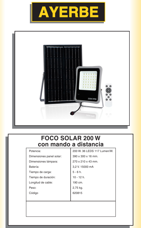 FOCOS LED Y TRÍPODES - AY – 200W – SOLAR - Imagen 2