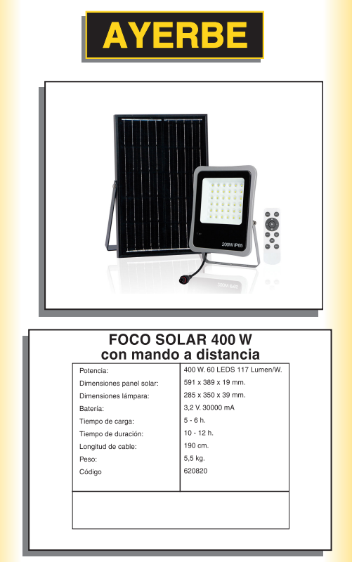 FOCOS LED Y TRÍPODES - AY – 400W – SOLAR - Imagen 2