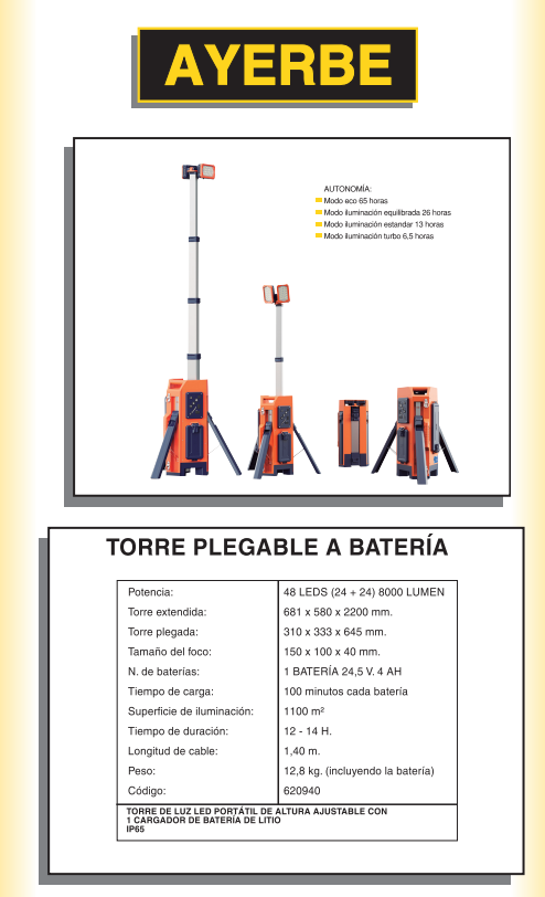 FOCOS LED Y TRÍPODES - TORRE PLEGABLE A BATERIA - Imagen 2