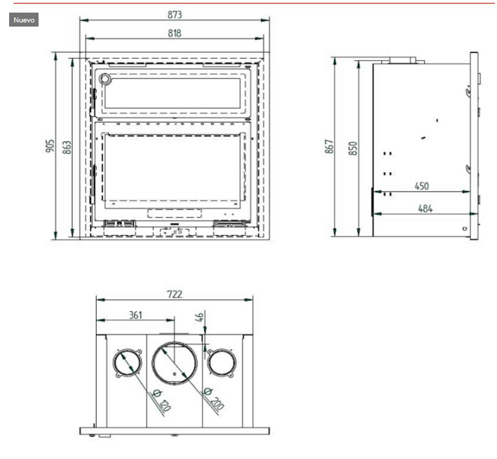 INSERTABLE DE LEÑA CON HORNO INOX Y BANDEJA DE 60CM FM MODELO I/IT-180 H (CON/SIN TURBINA) - Imagen 3
