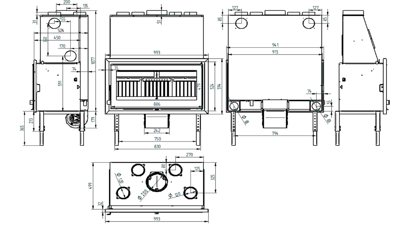 HOGAR DE LEÑA PANORÁMICO CON COMPANA Y CRISTAL SERIGRAFIADO FM MODELO IC-100 FKC - Imagen 2