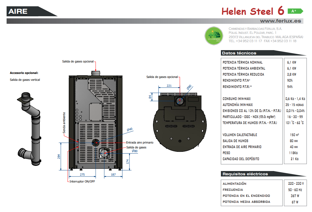 ESTUFA DE PELLETS HELEN STEEL 6 DE FERLUX - Imagen 6