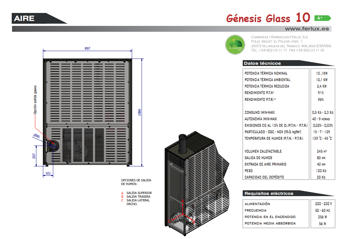 ESTUFA DE PELLETS GENESIS GLASS 10 DE FERLUX - Imagen 4