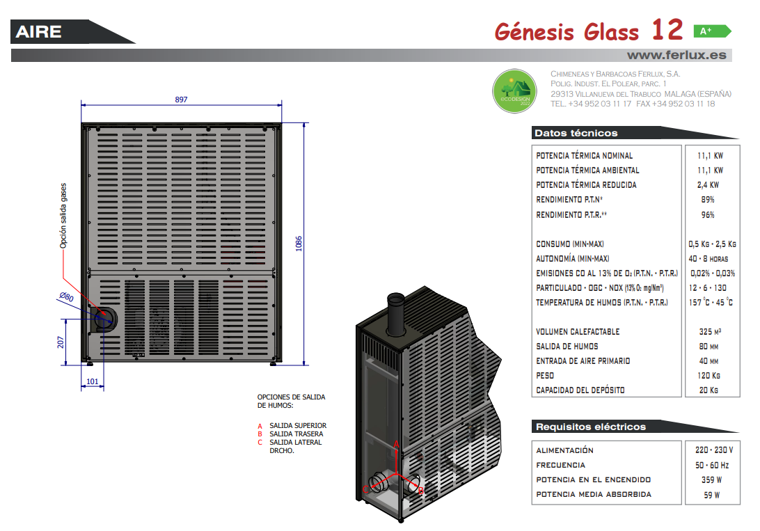 ESTUFA DE PELLETS GENESIS GLASS 12 DE FERLUX - Imagen 4