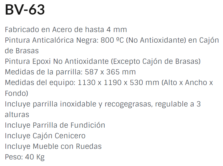 BARBACOAS FR CARBÓN Y LEÑA MODELO BV-63 DE FM - Imagen 3