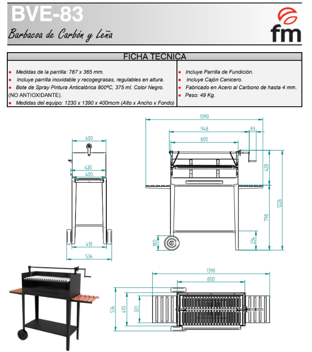 BARBACOAS FR CARBÓN Y LEÑA MODELO BVE-83 DE FM - Imagen 4