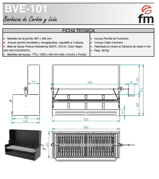 BARBACOAS FR CARBÓN Y LEÑA MODELO BVE-101 DE FM - Imagen 4