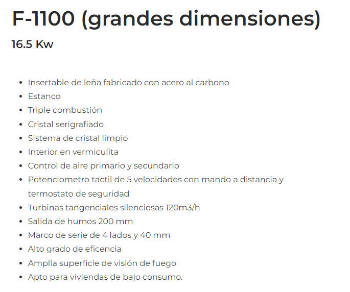 INSERTABLE DE LEÑA EN ACERO CON TURBINA TANGENCIAL FERLUX MODELO F1100 - Imagen 3
