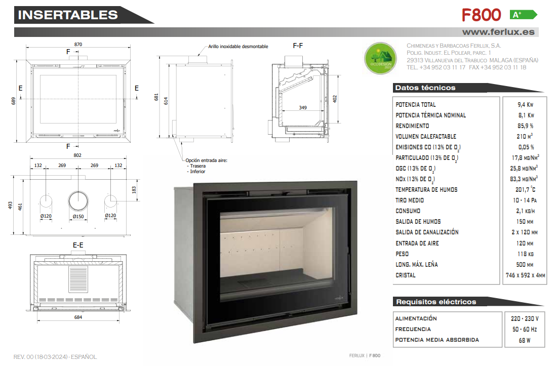 INSERTABLE MODELO F 800 DE FERLUX - Imagen 3