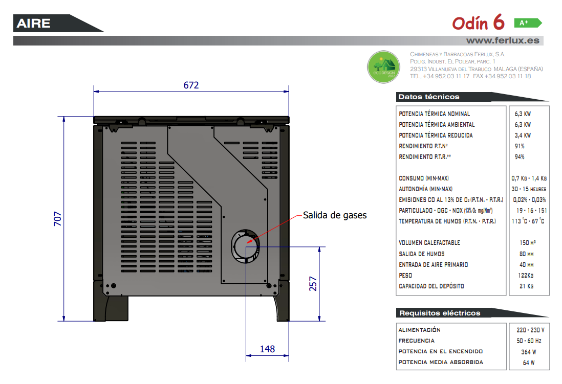ESTUFA DE PELLET FERLUX 6KW MODELO ODIN - Imagen 6