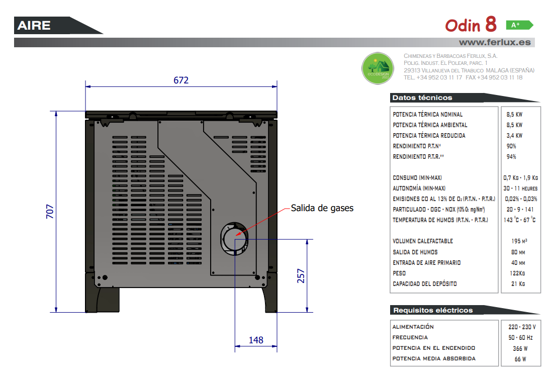 ESTUFA DE PELLET FERLUX 8KW MODELO ODIN PIEDRA - Imagen 5