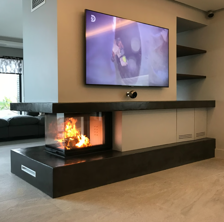 Chimenea de leña de acero NBU izquierda derecha 11 kW Ø 200 puerta elevable