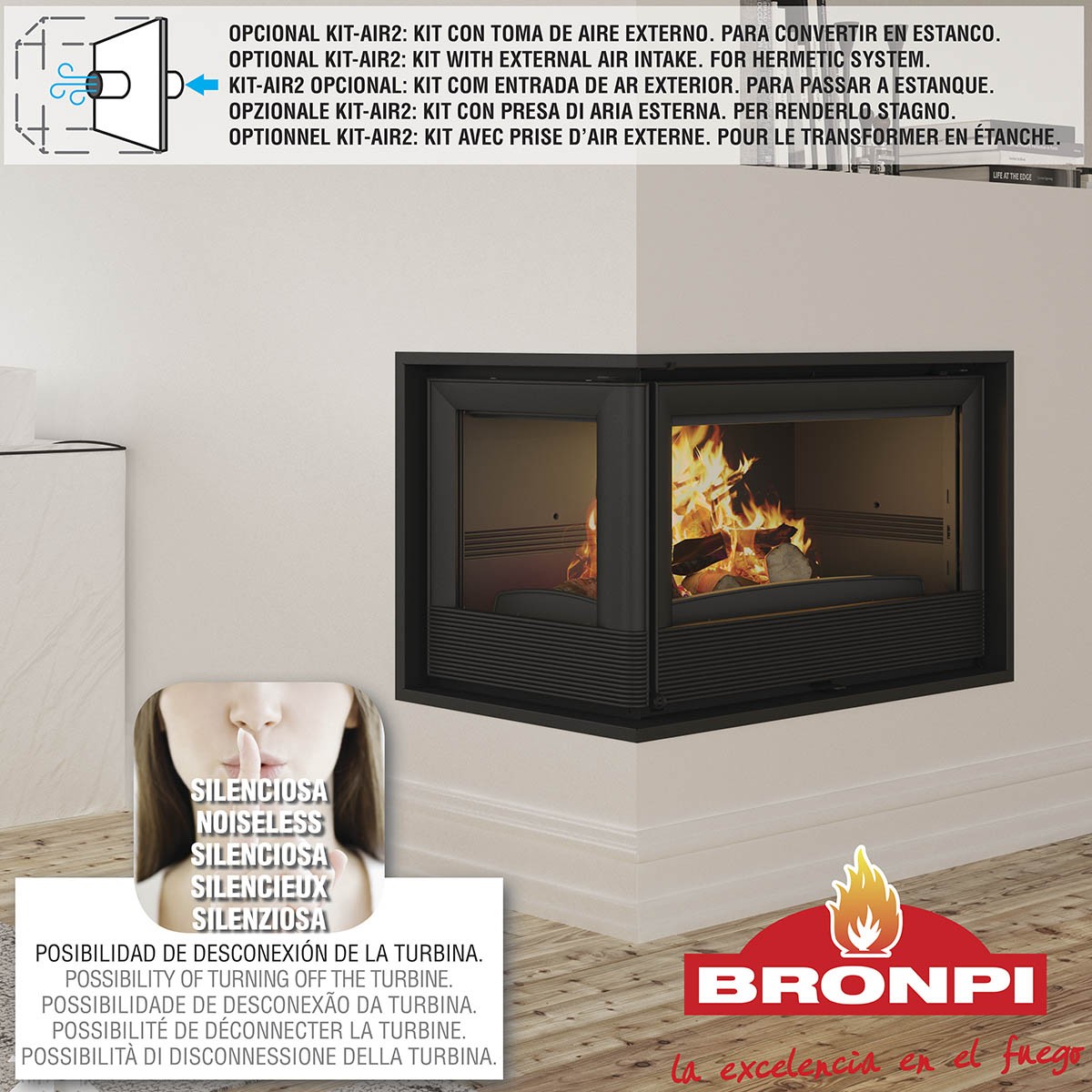 ESTUFA DE LEÑA INSERTABLE BRONPI MODELO PARIS 90 E - Imagen 2