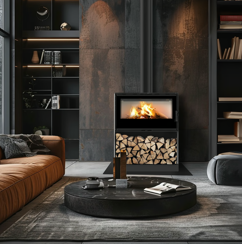 Estufa de leña de acero KRATKI KARI 95 Ø 180 14 kW espacio de madera