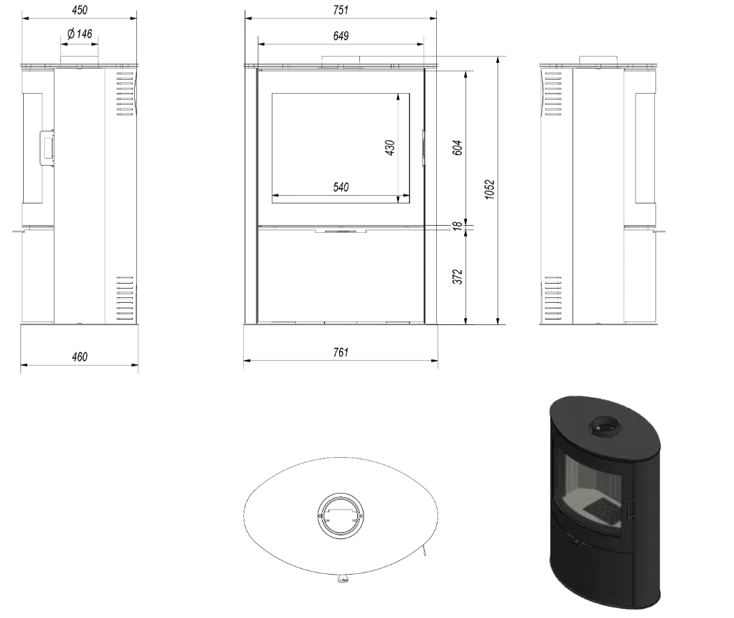 Estufa de leña de acero KRATKI AB 2 Ø 150 10 kW - Imagen 6
