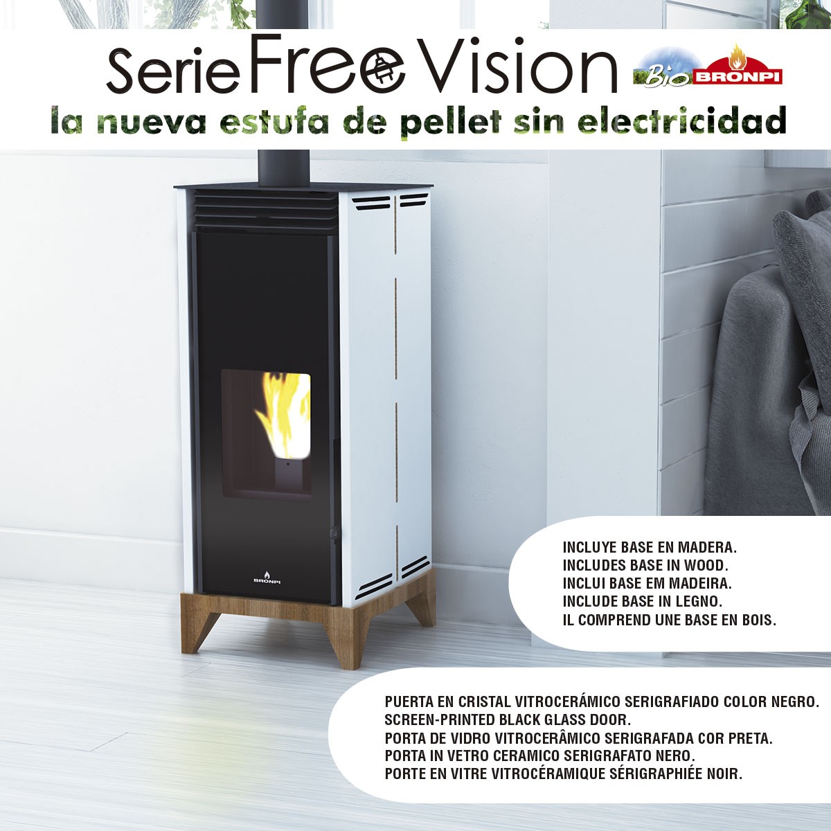 ESTUFA DE PELLET SIN ELECTRICIDAD BRONPI MODELO FREE 6 KW