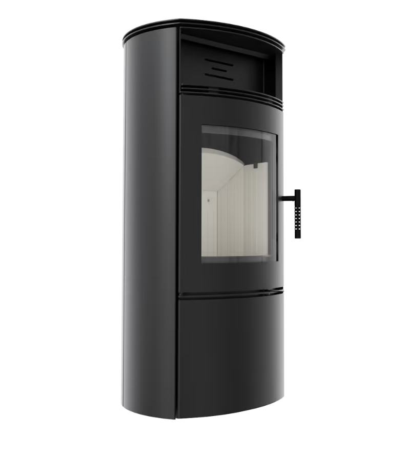 Estufa de leña de acero KRATKI FALCON Ø 150 10 kW estantería de madera - Imagen 2