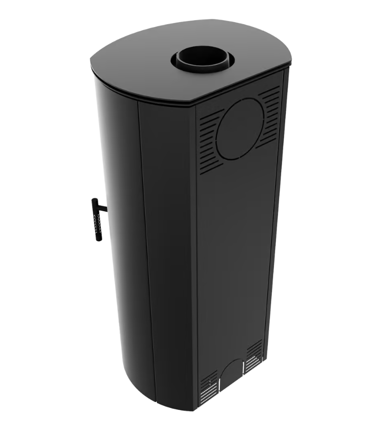 Estufa de leña de acero KRATKI FALCON Ø 150 10 kW estantería de madera - Imagen 3