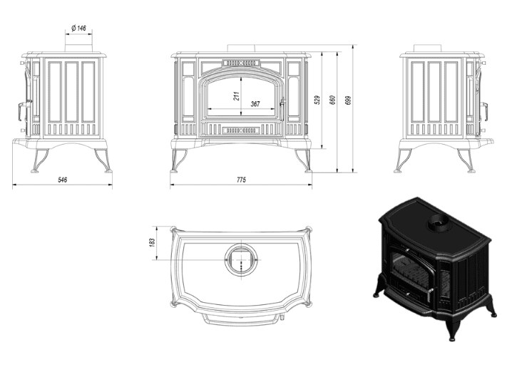 Estufa de leña de hierro fundido KRATKI K9 Turbofan Ø 150 10 kW - Imagen 6