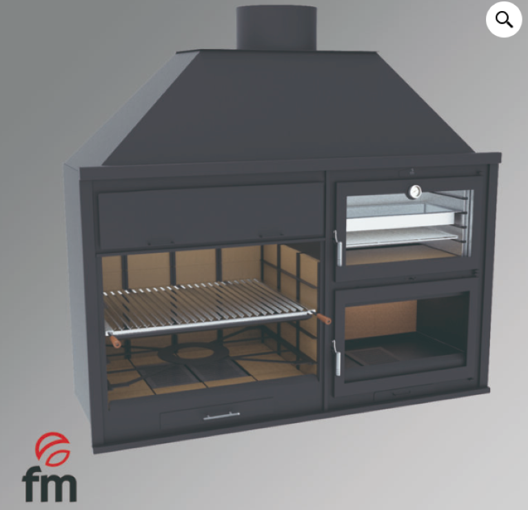 BARBACOA DE CARBÓN Y LEÑA VISTA Y ENCASTRABLE CON HORNO FM MODELO FUSIÓN 200 - Imagen 2